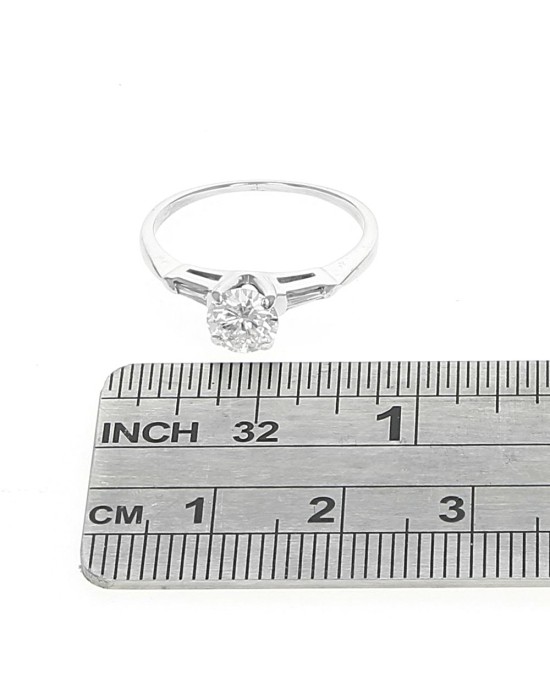 Round Diamond Solitaire Baguette Diamond Accent Engagement Ring
